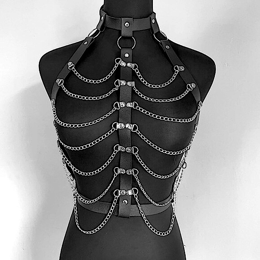 Faux leather chain harness top 3